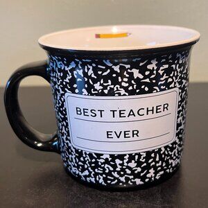 NWT BEST TEACHER EVER Black & White Marble Composition Notebook Ceramic Mug